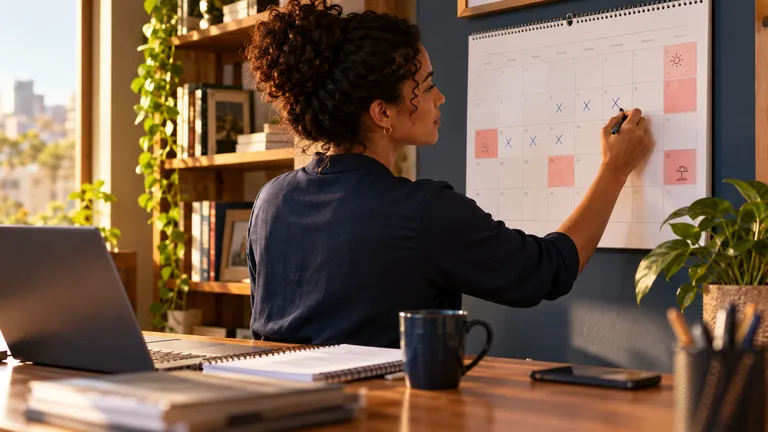 Calendário de parede com dias de trabalho e folgas marcados